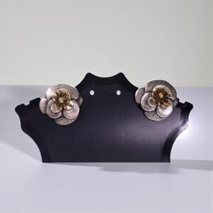 CHICO’S Elegant Silver & Brass Floral Clip-On Earrings